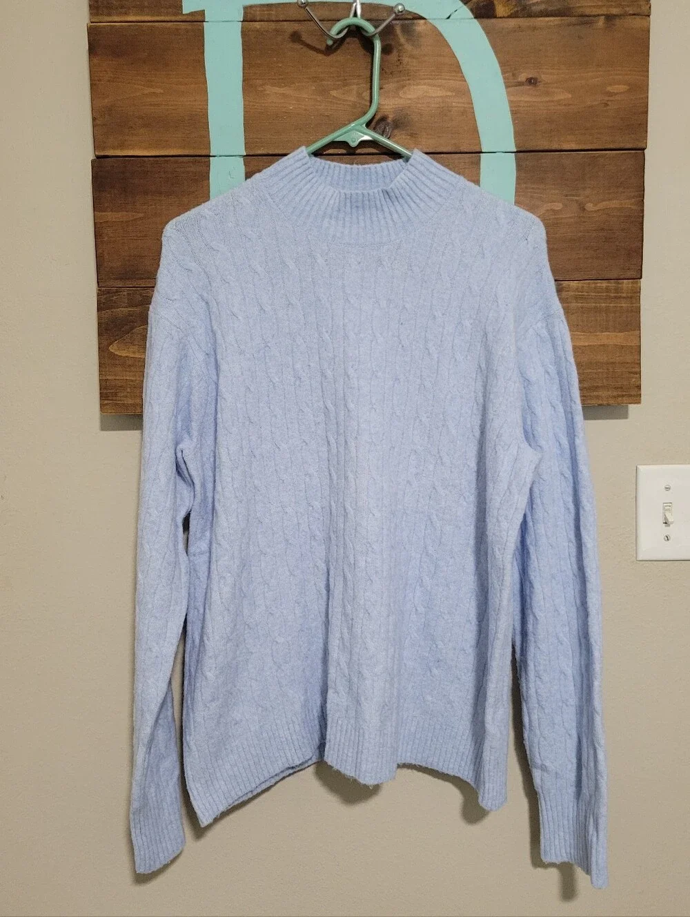 J. Crew Light Blue Cable-Knit Mock Turtleneck Preppy Soft Girl Sweater Large